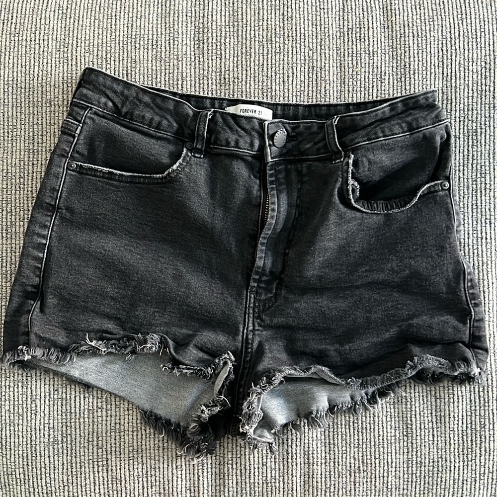 Black denim shorts